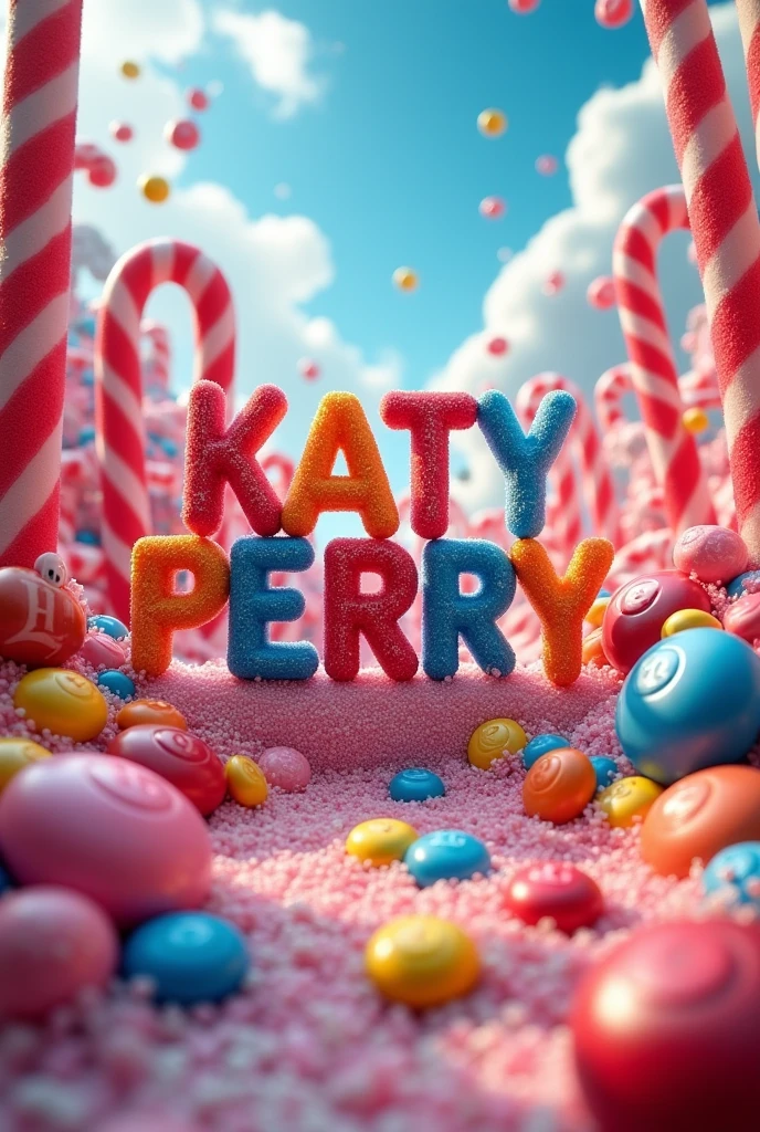 Image of the full name "Katy Perry " fullcolor, mm's , candy landscape