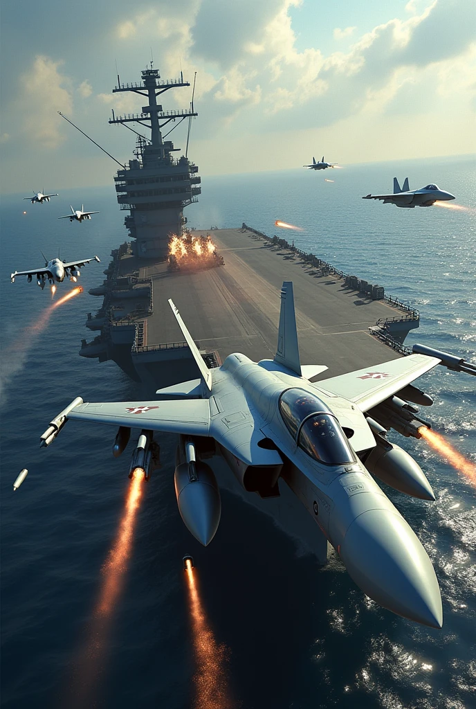 Fighter jets fire nuclear missiles at aircraft carrier