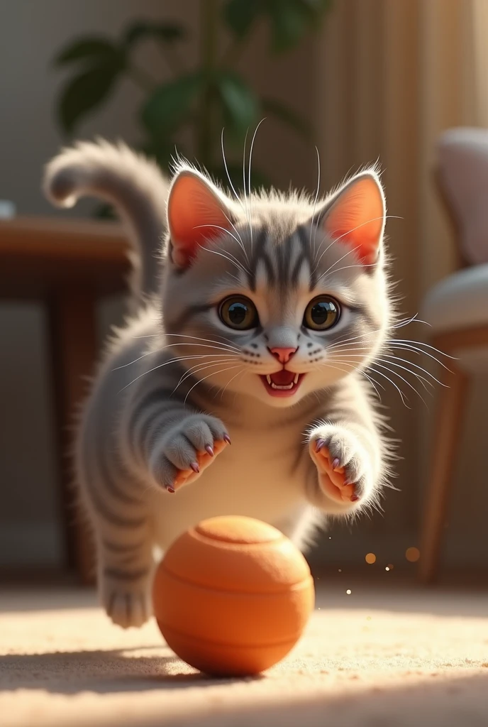  A cat kicking a ball