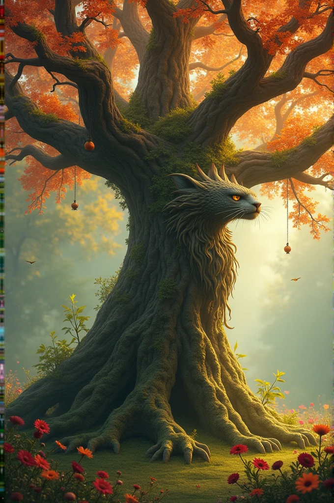 Un arbre humanoïde qui soigne avec des fruits et qui porte une cuirasse