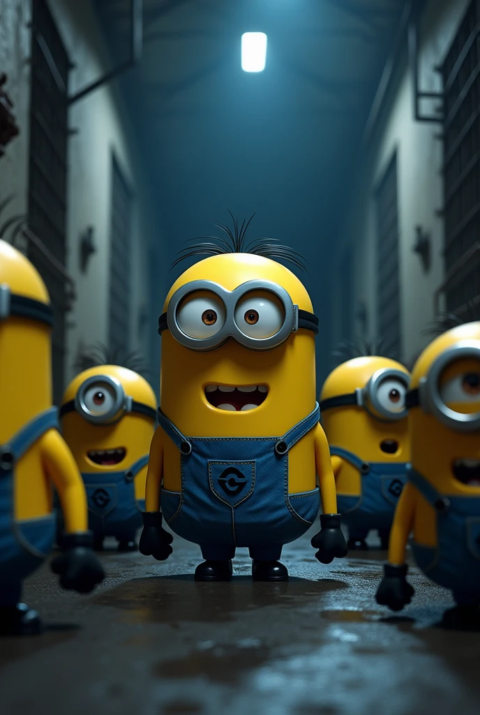 The kevin minion at prison at night with other minion 