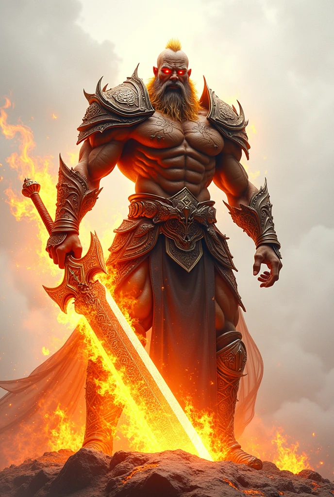 God of war with fire and white background
