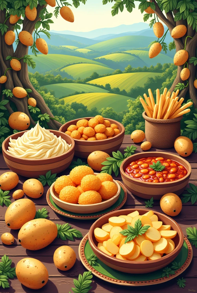 make a poster about the local potato food and explain it in Indonesian with a good design