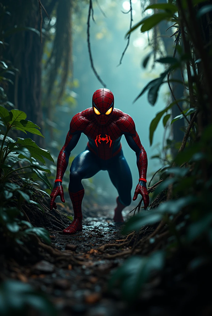 Spider man in darken night at jungle 