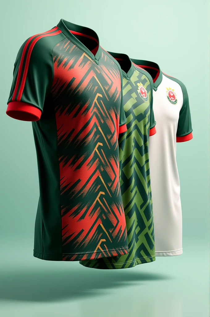 Hey make Bangladesh cricket x adidas jersey
Make three jersey in one pic. These three jersey's are
1.home- dark green,Golden and Red colour
2.away- Black, Premium green and red Strips
3.Test- Full white no design just green in sleeve cuffs and shoulders cuffs.
Also in Adidas logo, use the new logo and remove its name from its logo