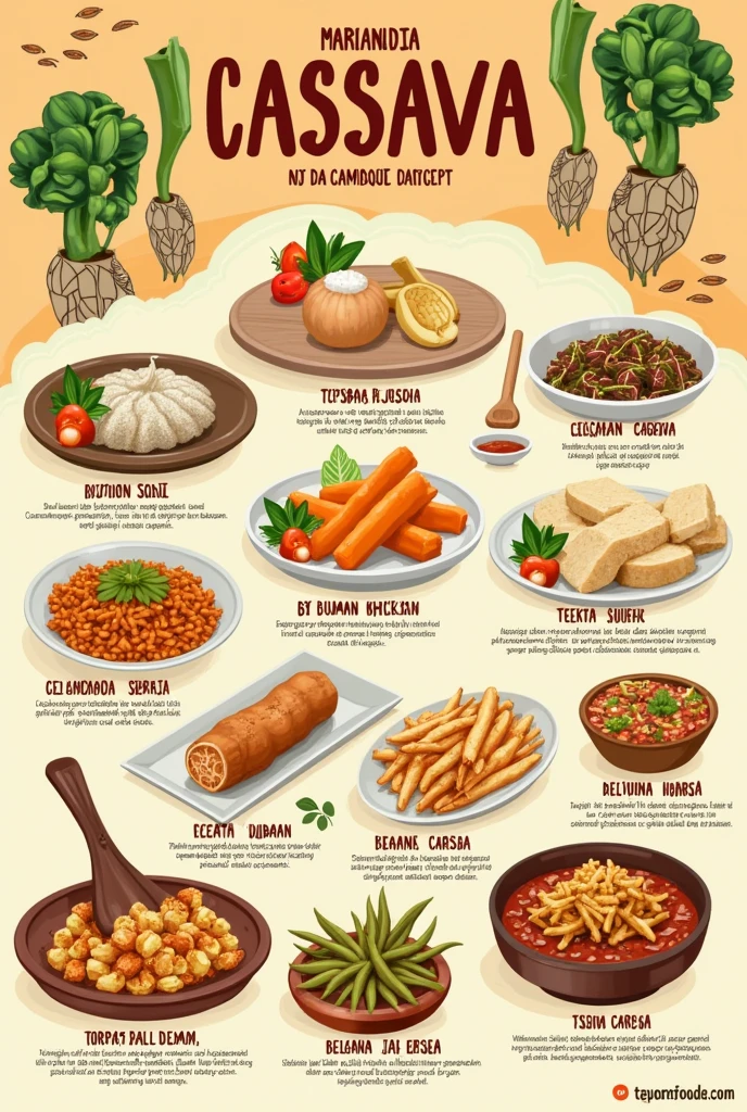 make a poster about the local food of cassava with an explanation using Indonesian, simple design