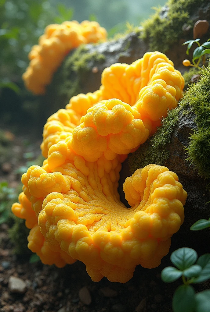 fuligo septica fungus pointing out its parts