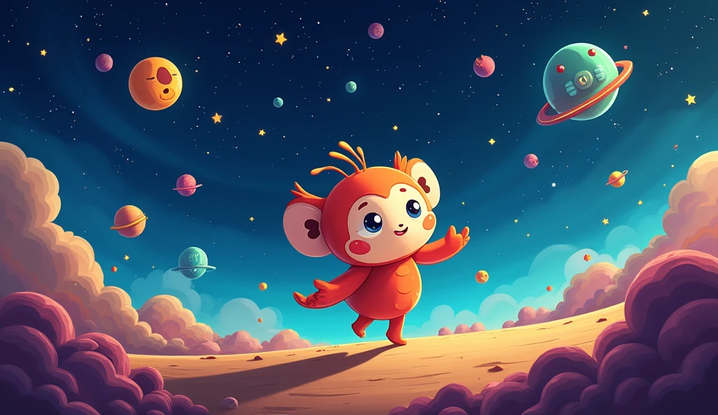 Cartoon character in space horizontal image