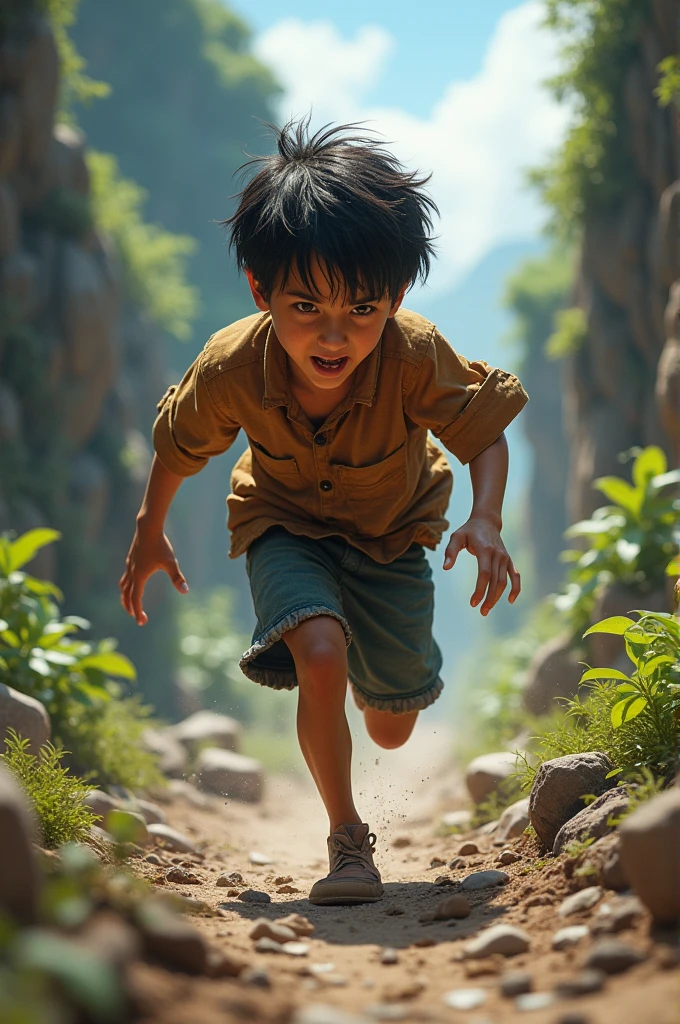 Running young boy in difficulty