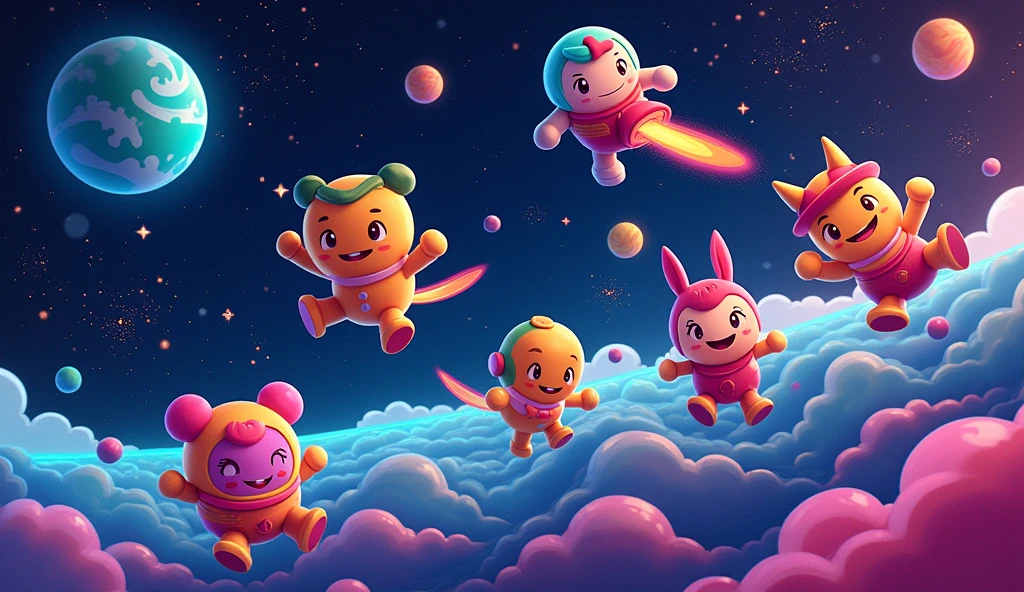 Cartoon characters in space