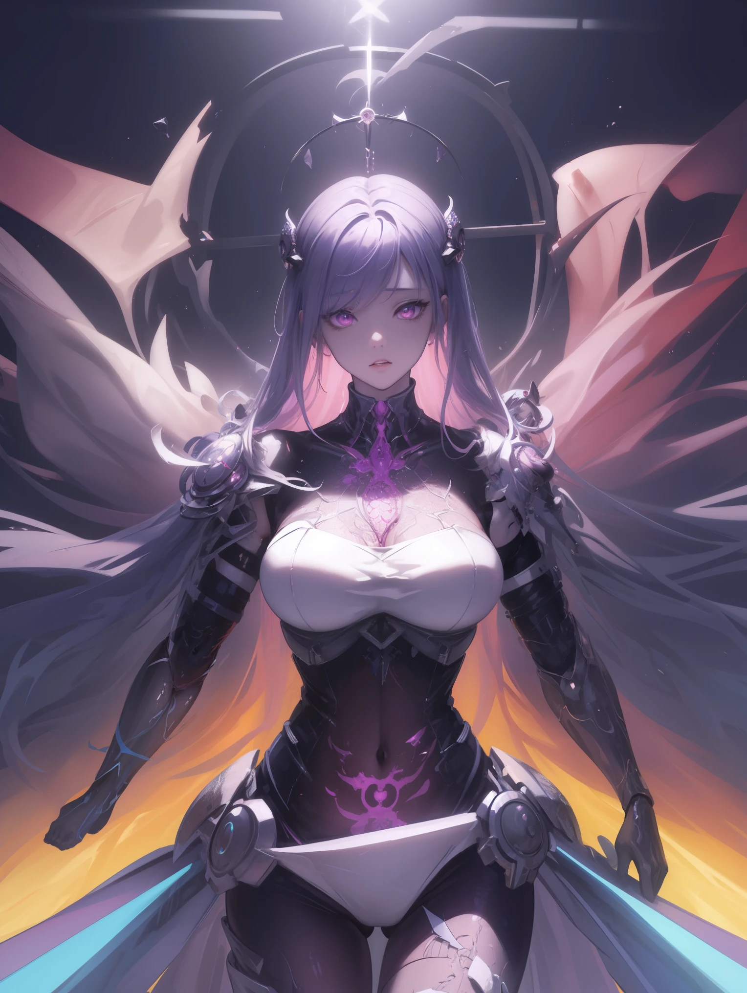 perfect doll, scale up, masterpieces, 16k, hyper detailed, perfect body shape, corrupted, perfect lighting, anime CG, seducing, original character, neon around, colorful, perfect color combo, 1:1.6 body ratio, fantasy world, mythic world, new meta, see through clothes, attractive, sexy