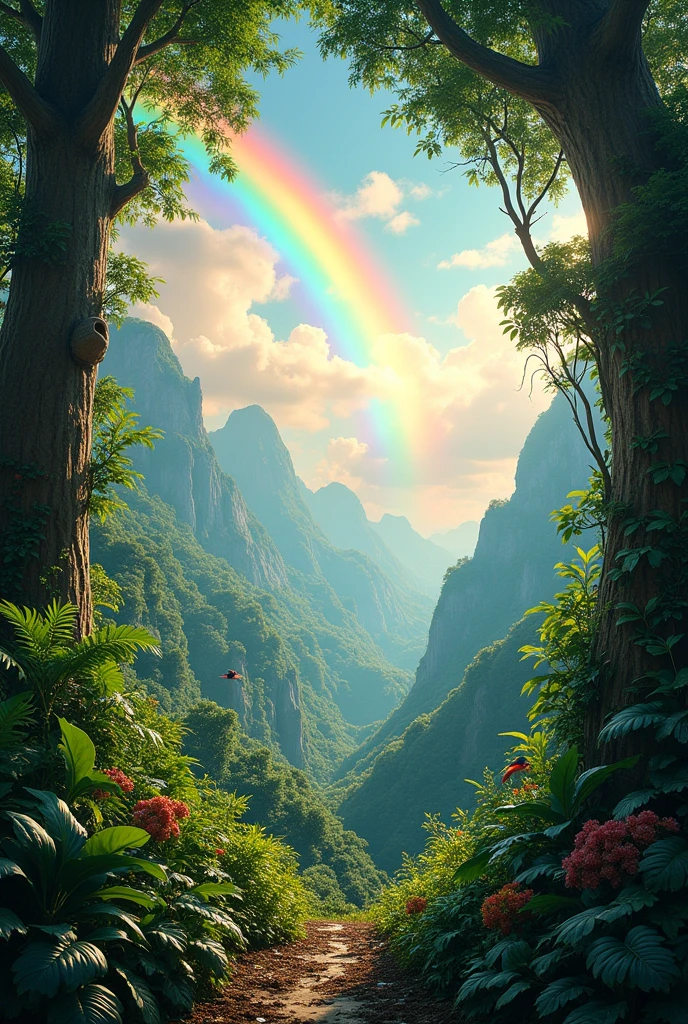 Jungle nature photo with rainbow 