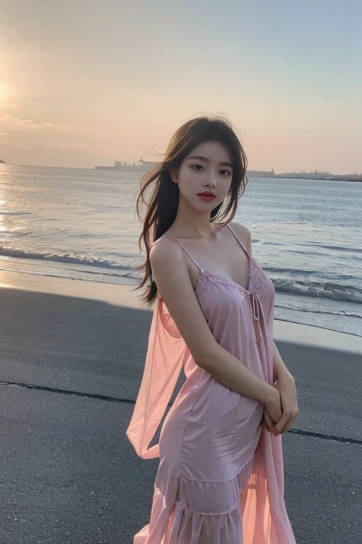 1 Girl,seaside,Soft Light,Chinese Beauty,Slip nightdress