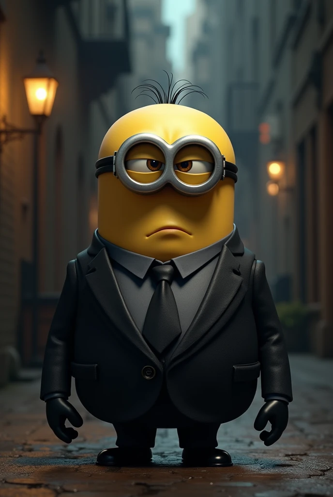 the kevin minion serious with his marfia with serious shirts and pants