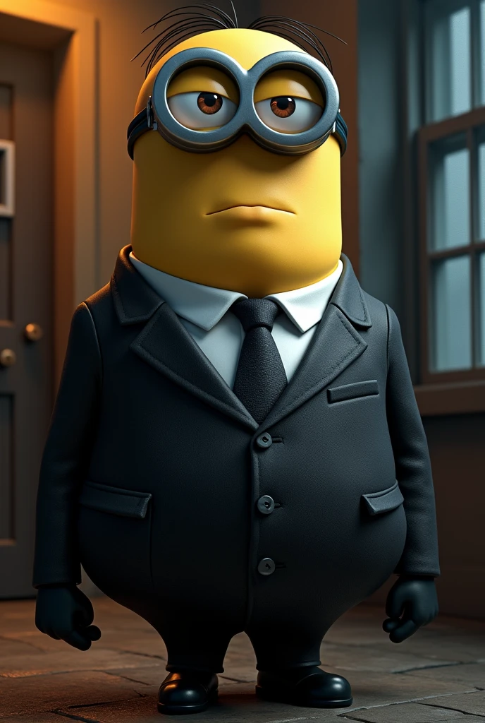 the kevin minion serious with his marfia with serious shirts and pants