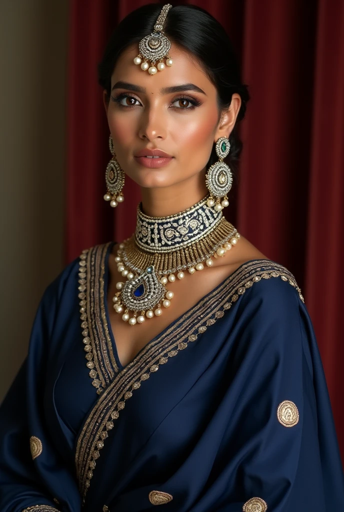 Matching jewelleries for navy blue lahanga