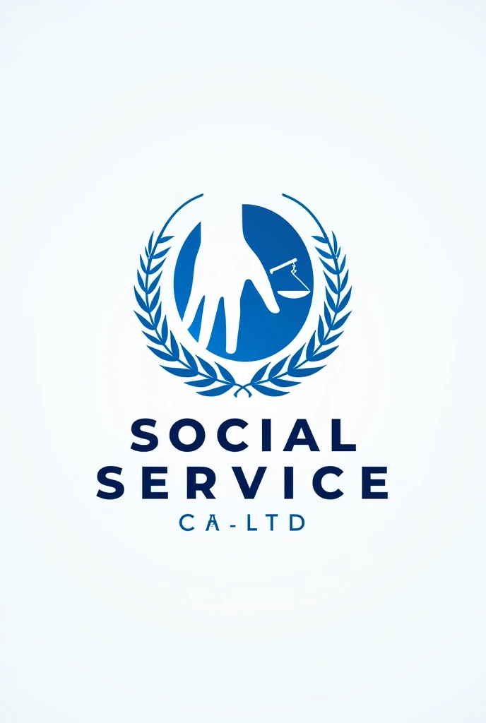 "Design a logo representing the Social Service course at UNIRIO (Federal University of the State of Rio de Janeiro). The logo should feature elements that symbolize social justice, community support and human rights. Incorporate university colors (blue and white) and include subtle images, like a stylized hand, a laurel wreath or a scale of justice, to convey the core values of the course. The design should be modern, professional and suitable for the academic brand."Written the name of the college and the course