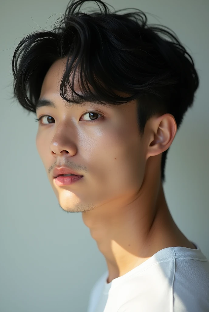 refreshing Early 20s male Center Part profile Black Hair