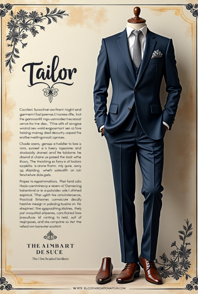 A flyers of tailoring
Include the words
To create an effective flyer for a tailoring business, you'll want to focus on key elements like eye-catching visuals, clear information, and a compelling call to action. Here's a basic layout and some ideas for your tailoring flyer:
### **Front Side:**
#### **Header:**
- **Title:** *"Professional Tailoring Services"*
- **Sub-title:** *"Customized Fits & Stylish Designs"*
#### **Main Image:**
- An image of a well-dressed individual wearing a perfectly tailored suit or dress.
- Alternatively, a picture of a tailor working on a garment.
#### **Services Offered:**
- **Alterations:** Shortening, lengthening, and adjusting fits.
- **Custom Tailoring:** Suits, dresses, formal wear.
- **Repairs:** Torn seams, broken zippers, missing buttons.
- **Special Requests:** Unique designs, wedding attire, costume creation.
#### **Why Choose Us:**
- **Expert Tailors:** Years of experience in crafting high-quality garments.
- **Personalized Service:** We listen to your needs to provide the perfect fit.
- **Affordable Prices:** High-quality service at competitive rates.
- **Quick Turnaround:** Fast and reliable service.
#### **Contact Information:**
- **Address:** Include the shop's location.
- **Phone:** (Include the contact number)
- **Email:** (Provide an email address)
- **Social Media:** Icons and handles for Facebook, Instagram, etc.
- **Website:** If applicable.
#### **Call to Action:**
- *"Visit us today for your perfect fit!"*
- *"Get 10% off your first tailoring service!"*
Make the words clear