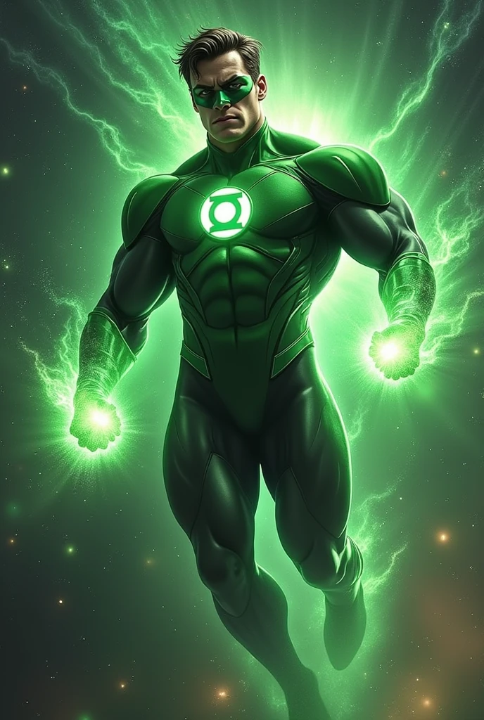 Handsome Green Lantern Flying in Cosmic Space