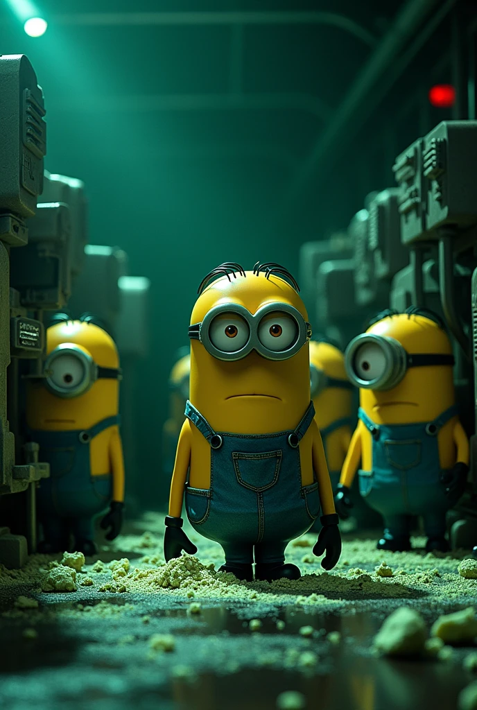 A lot of serious minions with serious shirts and pants working with cocaine at night