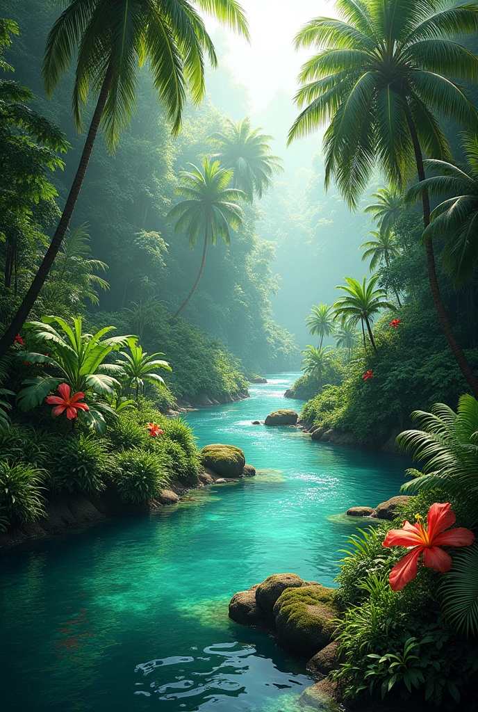 Jungle nature photo with river