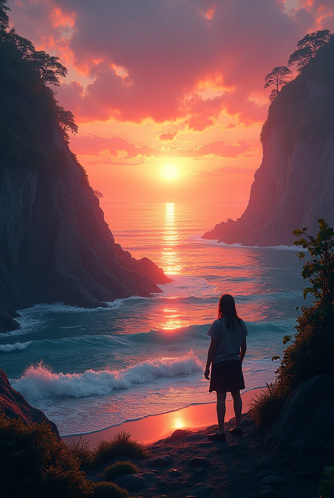 Je regarde un coucher de soleil au bord de la mer