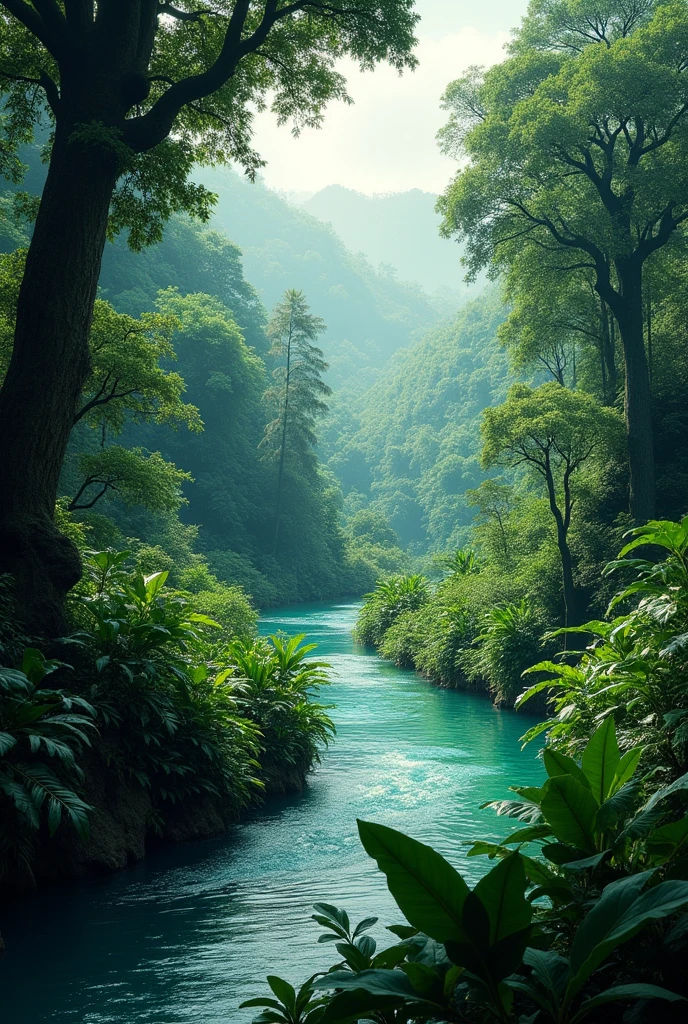 Jungle nature photo with river pull