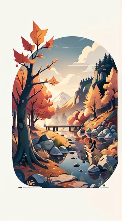 Autumn!Mobile wallpaper illustration,Nature views, Minimalist illustration, Line illustration, Colorful