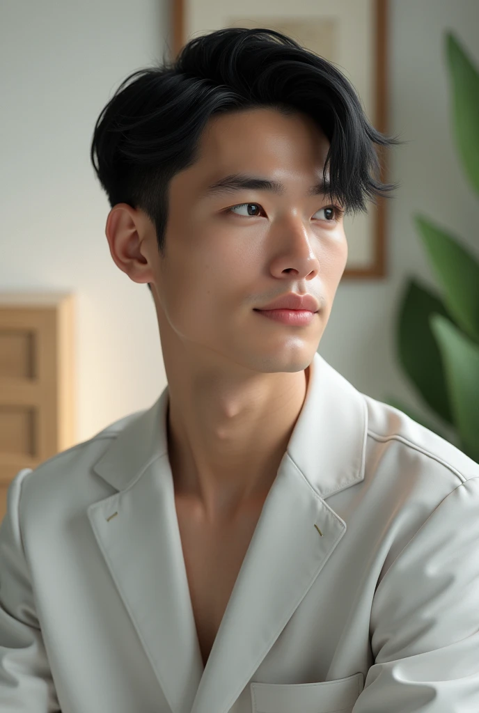 sense of cleanliness　Early 20s　male　Center Part　profile　black hair
Handsome man
