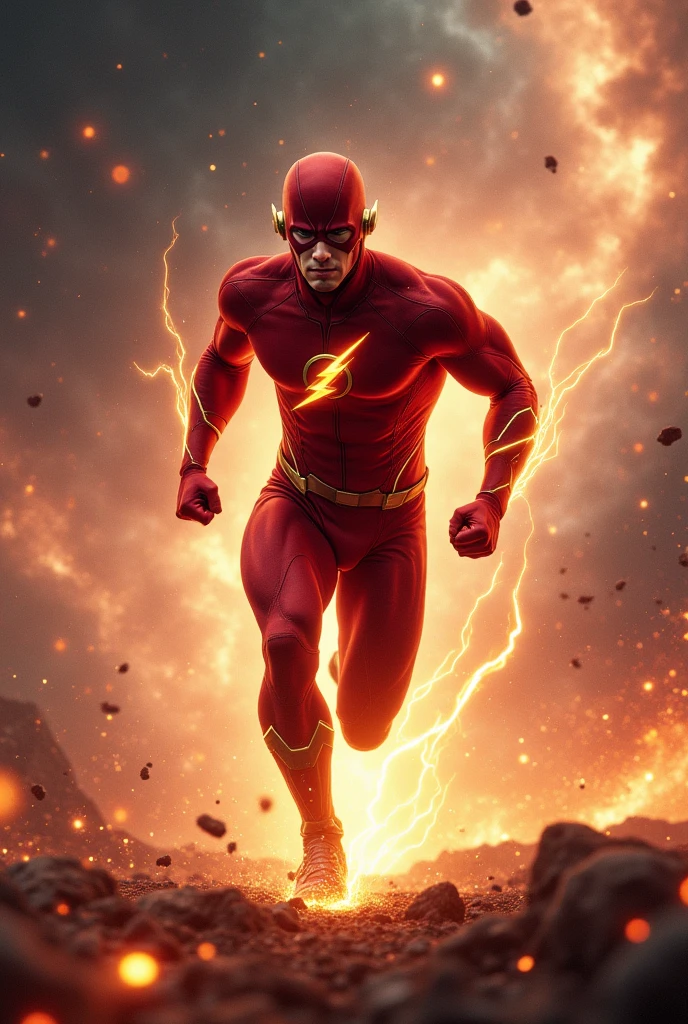 Handsome hunky the flash running in Cosmic Space
