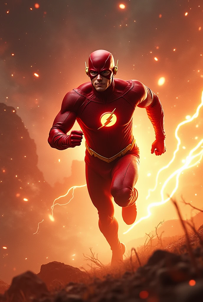 Handsome hunky the flash running in Cosmic Space