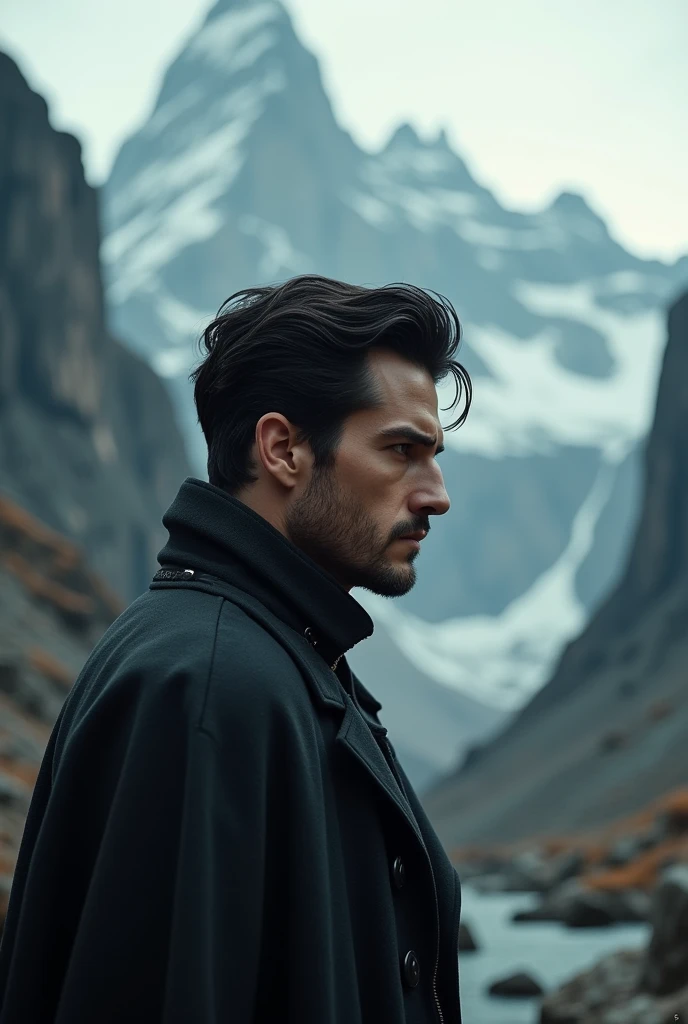 male Center Part profile black hair
Handsome man Mountain