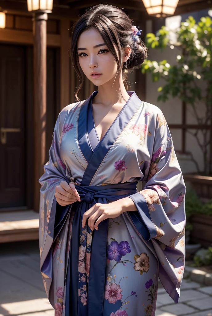 Innkeeper、young woman、kimono、Background Hot Spring Inn、The kimono is open、Tie up hair、日本のkimono、sexy、(best quality,4K,8k,highres,masterpiece:1.2),ultra-detailed,(realistic,photorealistic,photo-realistic:1.37),HDR,uhd,studio lighting,ultra-fine painting,sharp focus,physically-based rendering,extreme detail description,professional,vivid colors,bokeh,cinematic lighting,dramatic shadow,