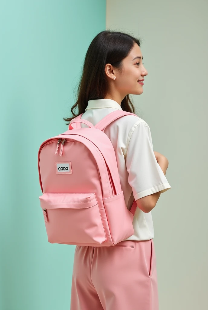 A convenient and comfortable backpack with pastel colors, youthful and dynamic design and made from environmentally friendly materials, with logo CoCo