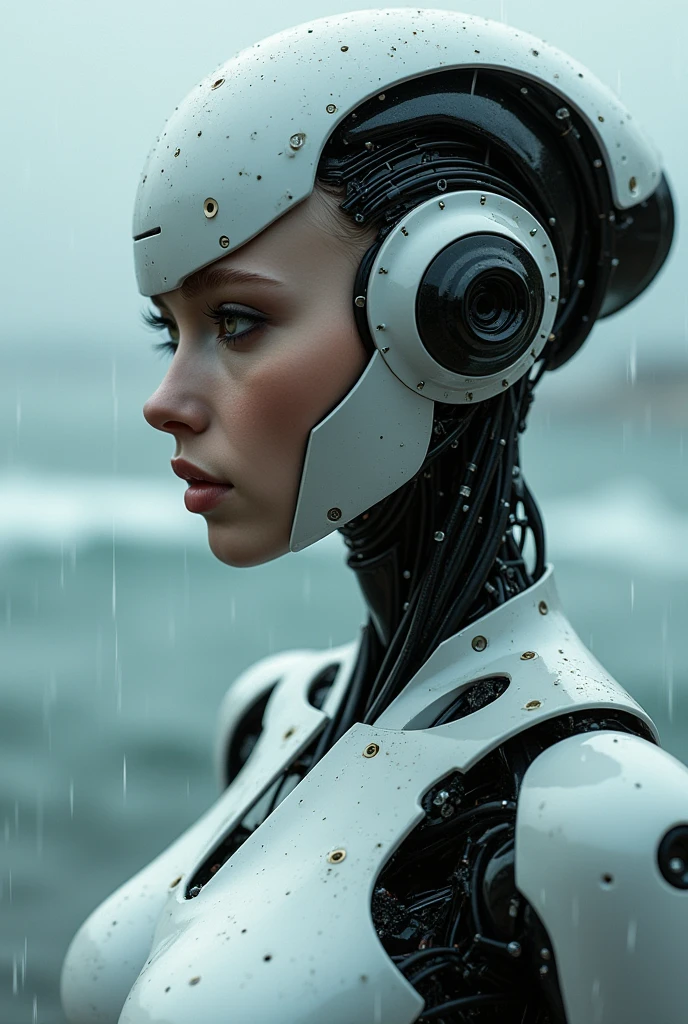 Face close-up,Beautiful and clear face(Rain Waves_Haneame:1.5), Super Detail, Attention to detail, high quality, 最high quality, High resolution,Beautiful Female Robot,Mechanical body,Mechanical body structure,Full Body Tights(High-tech style),Streamlined Mechanical Armor (Relatively thick,Accentuate the curves of your breasts),Technology Antenna Hair Accessories,Sexy Big , Mechanically created breasts,