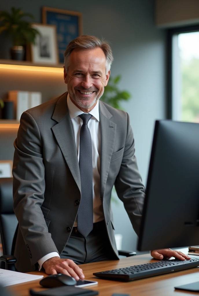 Create an ultra-realistic sales consultant, whether in the office or in front of a PC a man