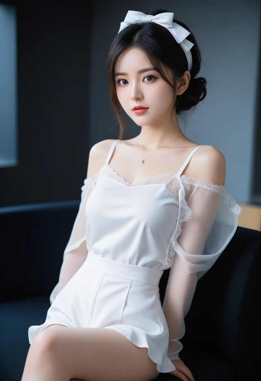 One Girl、From below, (whole body, Are standing), シングル編み込みの茶髪のponytail, Parted bangs, grey hair、Attractive eyes、Shortcuts、ponytail、Fuller lips、Camisole dress、Beautiful Skin、Small breasts、Small breasts、at night、A spectacular night view as a backdrop、You can see the night view in the distance、RAW Photos、Highest quality、ultra High resolution、High resolution、masterpiece:1.3、８ｋ、Professional Photographer