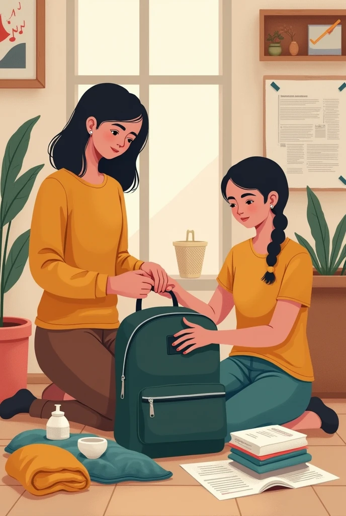 can u make a simple educational poster, something i could draw, about a family helping eachother while they're preparing / planning for a calamity.

they're in a house, one is packing things to put them in a "go bag", and one is planning for the calamity.

generate the people SIMPLY so i could draw it , doodle it.