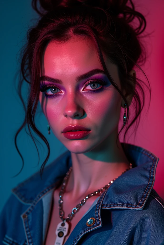 Prompt:
A 20-year-old female model with colorful creative makeup posing for Vogue magazine in a dimly lit portrait studio, showcasing vibrant artistic beauty. The model wears dark denim fashion featuring an off-the-top style. The skirt and knee-high boots perfectly complement the edgy yet stylish look, creating a striking visual impact. The makeup is bold and imaginative, artistically accentuating the model's features. The lighting in the studio enhances the dramatic effect of the image, highlighting the model's flawless complexion and captivating expression.
Materials: Photography, digital art
Additional Details: Intricate makeup details, artistic accessories, stylish hairdo
Image Quality: (best quality, high resolution), ultra-detailed, photorealistic
Art Style: Portraits, editorial fashion
Color Tones: Vibrant colors, bold hues
Lighting: Dramatic studio lighting, shadows, and highlights play to create depth
Negative Prompt:
Negative Prompt: NSFW, low quality, cropped, monochrome, low saturation, jpeg artifacts.
Character Negative Prompt: skin blemishes, age spots, bad anatomy, disfigured, poorly drawn face, missing limb, ugly, long neck, extra fingers, blurry.