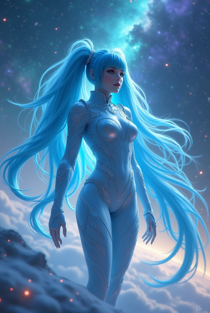 Galaxy space suit beauty light blue hair twin tails