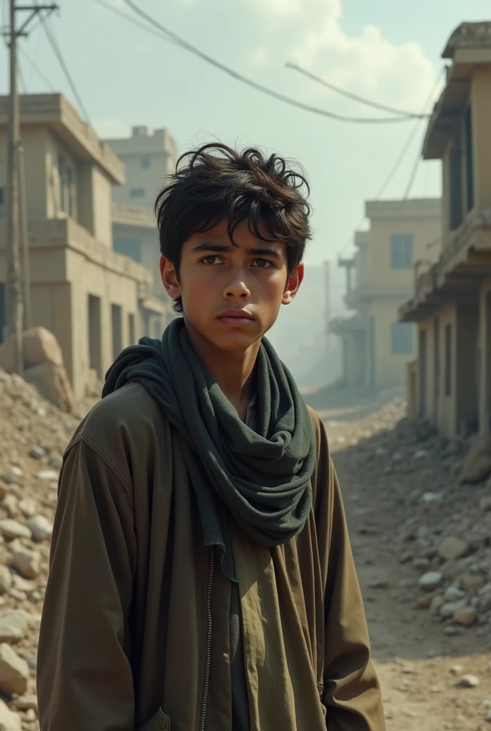 Create me a sad boy picture in Afghanistan 