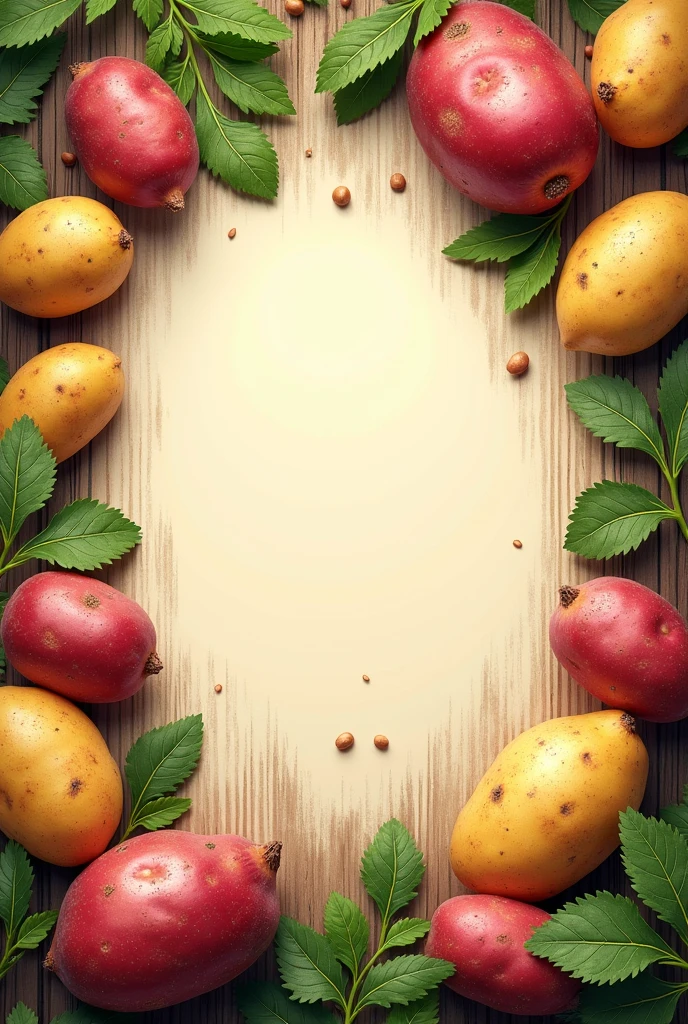 make a poster about local food potatoes the middle of the poster is blank