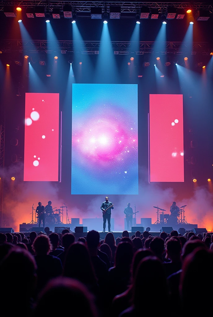 (photorealism:1.2), stage concert with a big screen
