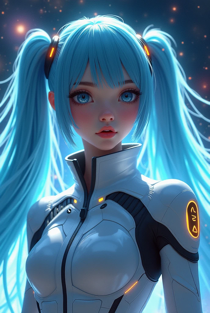 Galaxy space suit beauty light blue hair twin tails upper body cyber near future