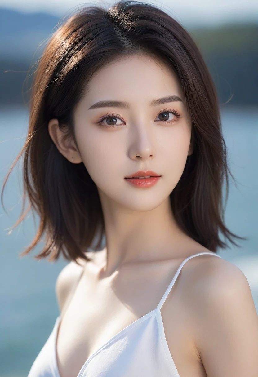 8K, Ultra-high resolution, best quality, masterpiece, Surrealism, photo, 1 girl,LD:1.3), pretty girl, Cute face, Beautiful eyes in every detail, 細かくdetailedに,masterpiece,, A girl:1.2, Japanese female announcer, Brutal cyberpunk woman,Bob Hairstyle,(Transparent jumpsuit:1.05),Beautiful leg line beauty,Attractive thighs, ,BoLD Pose,Looking at the audience、beauty,Long Neck、Smile、Please close your mouth and smile、(((Ideal body shape))),A cup small breasts :2,、image:2、Perfect anatomical structure、鮮明なdetailed、detailed、Surrealism、Light and Shadow,glare,seaside,Soft Light,Chinese Beauty,Slip nightdress