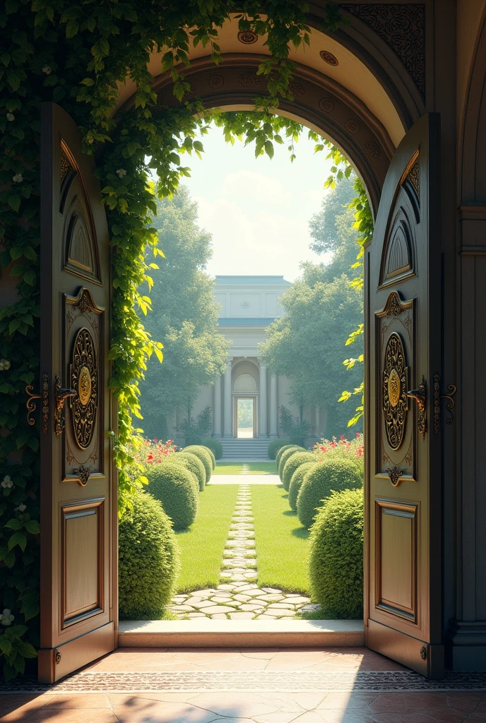 une porte s’ouvre vers un jardin paisible