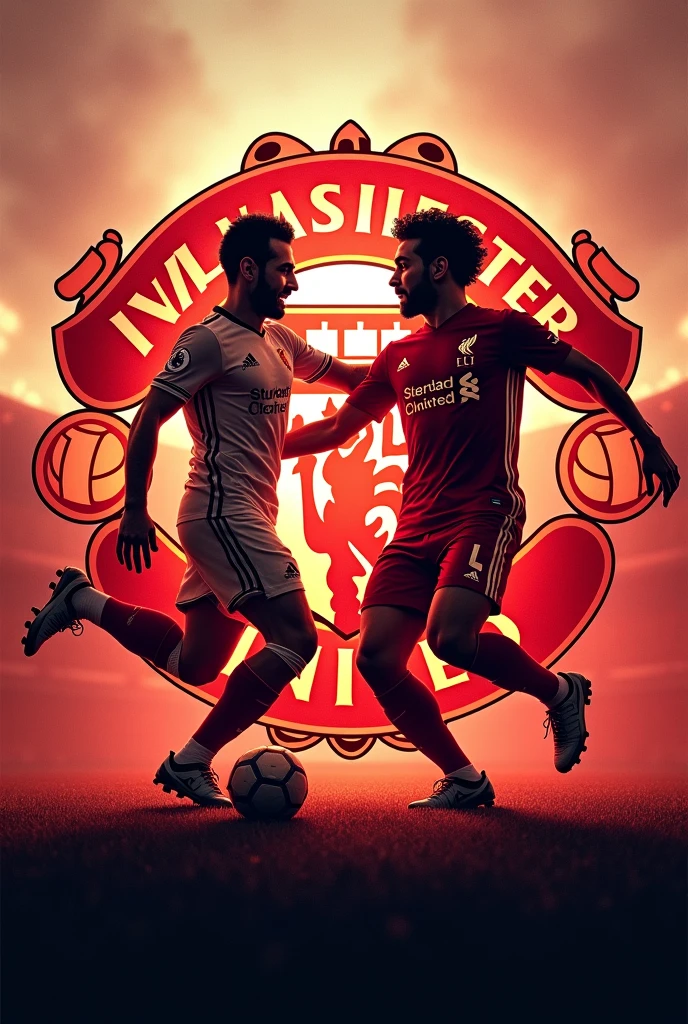 Manchester United vs Liverpool logo inthe back buruno Fernandez & salah