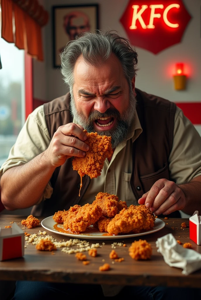 Man eating kfc chickens