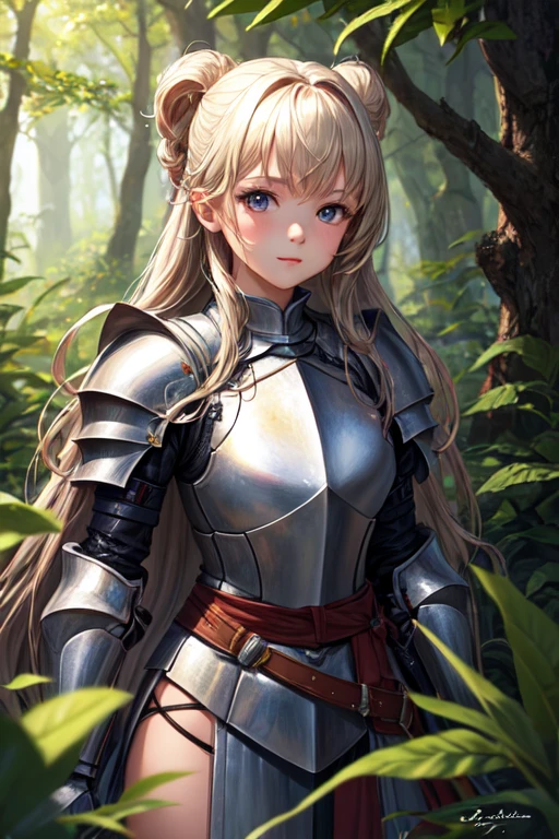 ((best quality)), ((masterpiece)), (detailed), 1girl,cute girl,Female Knight ,in the Forest,